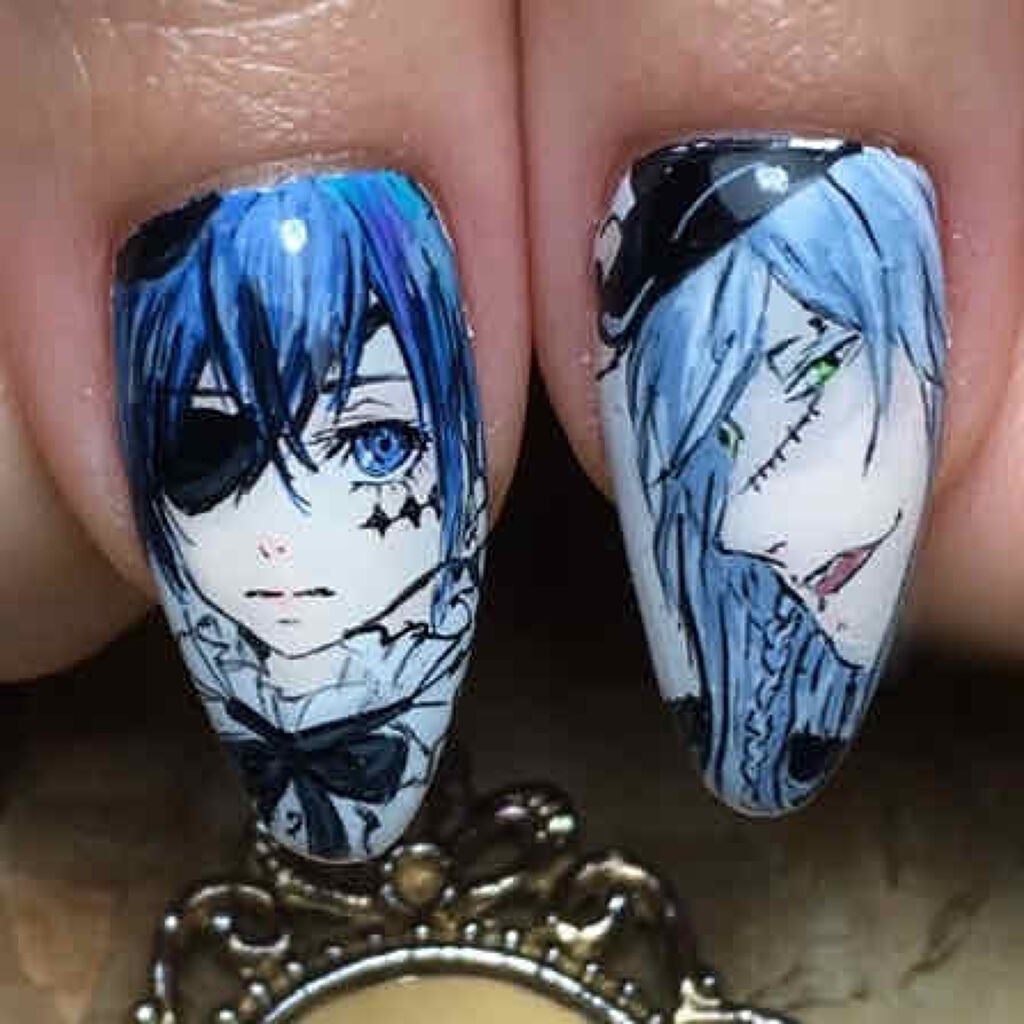 たちつ(てと ゚д゚)ホスィ… on LIPS 「黒執事葬儀屋さんが大好きですネイリストさんの手描きです!繊細過..」(1枚目)