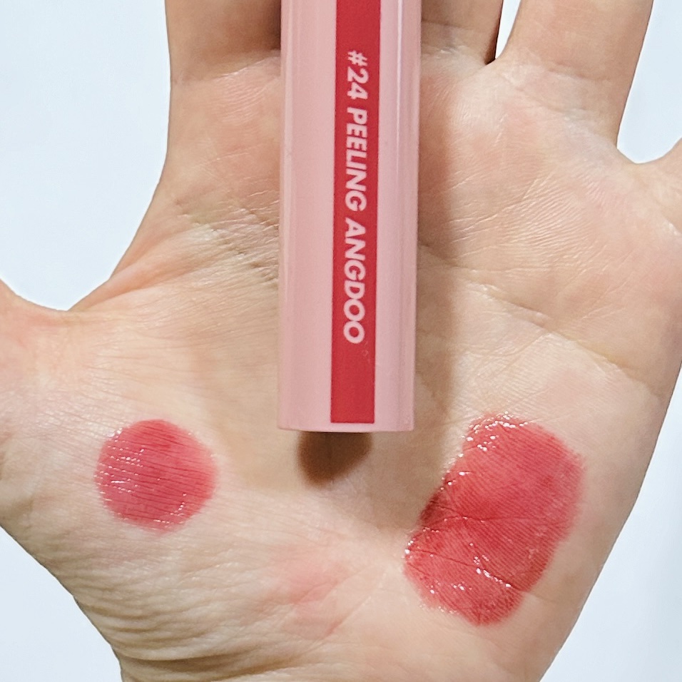 ジューシーラスティングティント 24 ピーリングエンドゥ(PEELING ANGDOO)/rom&nd/リップティントを使ったクチコミ（2枚目）