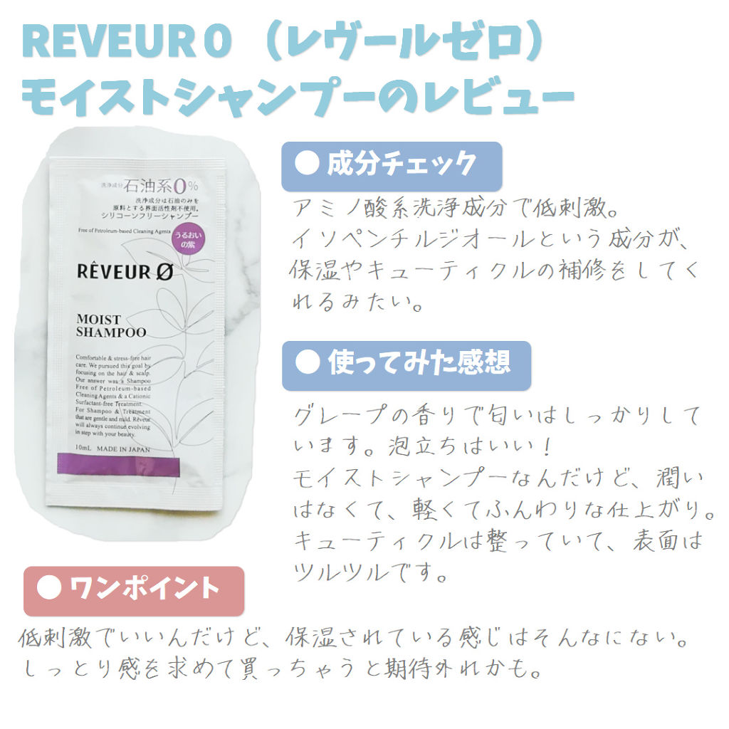 レヴールゼロモイストシリコンーンフリーシャンプー/Reveur(レヴール)/市販シャンプーを使ったクチコミ（1枚目）