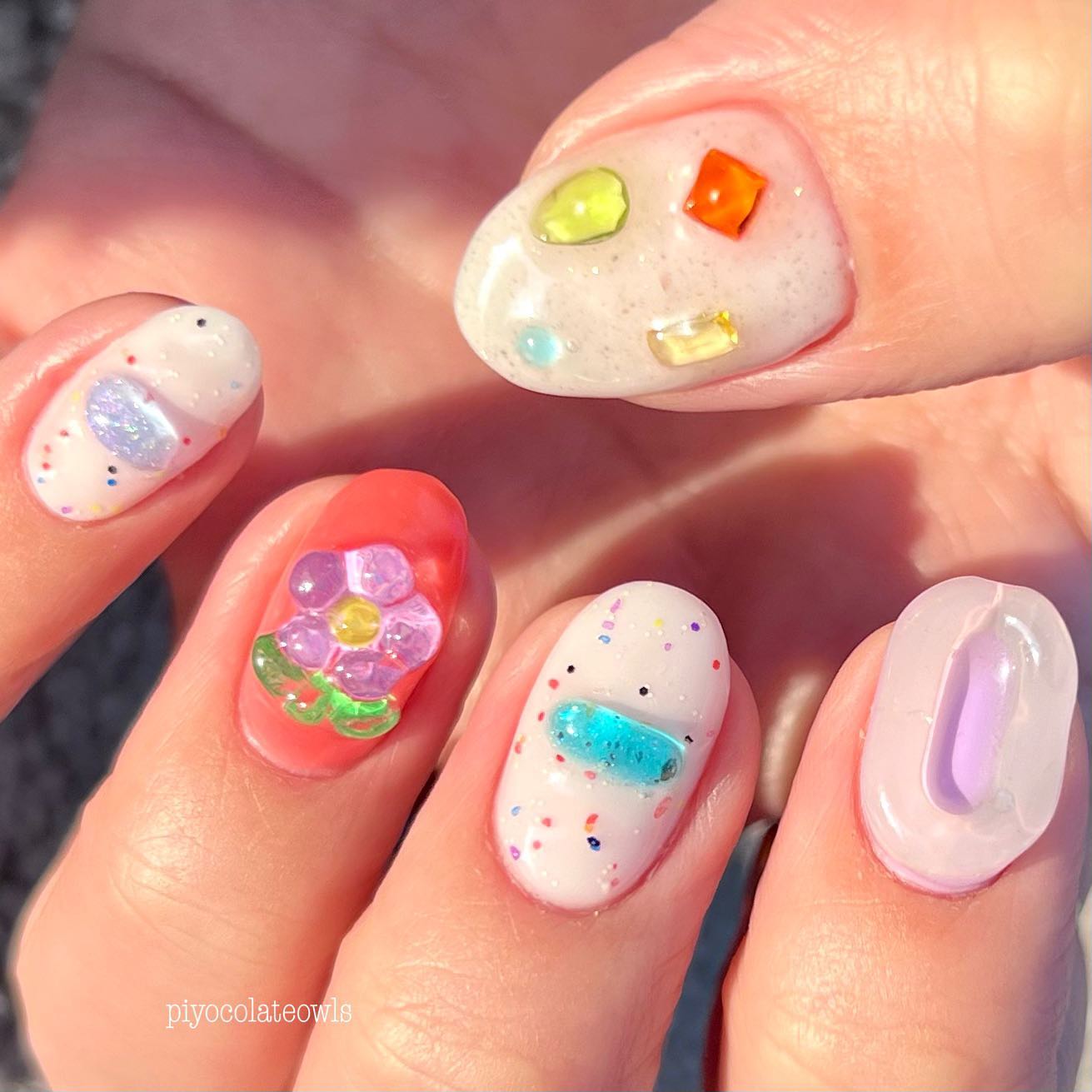 #韓国ネイル,#ぷっくりネイル,#ぷくぷくネイル,#立体ネイル,#フラワーネイル,#お花ネイル,#カラフルネイル,#個性派ネイル,#個性的ネイル,#砂ネイル,#サンドネイルのネイルデザイン