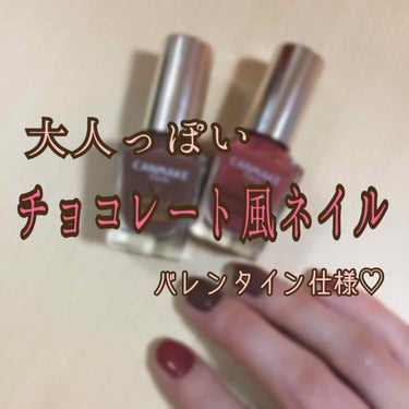 プチプラで簡単チョコレート風ネイル🍫
バレンタイン仕様♡


使用したもの
●CANMAKE カラフルネイルズ N14
●CANMAKE カラフルネイルズ N15


もうすぐバレンタインですね💝
とい