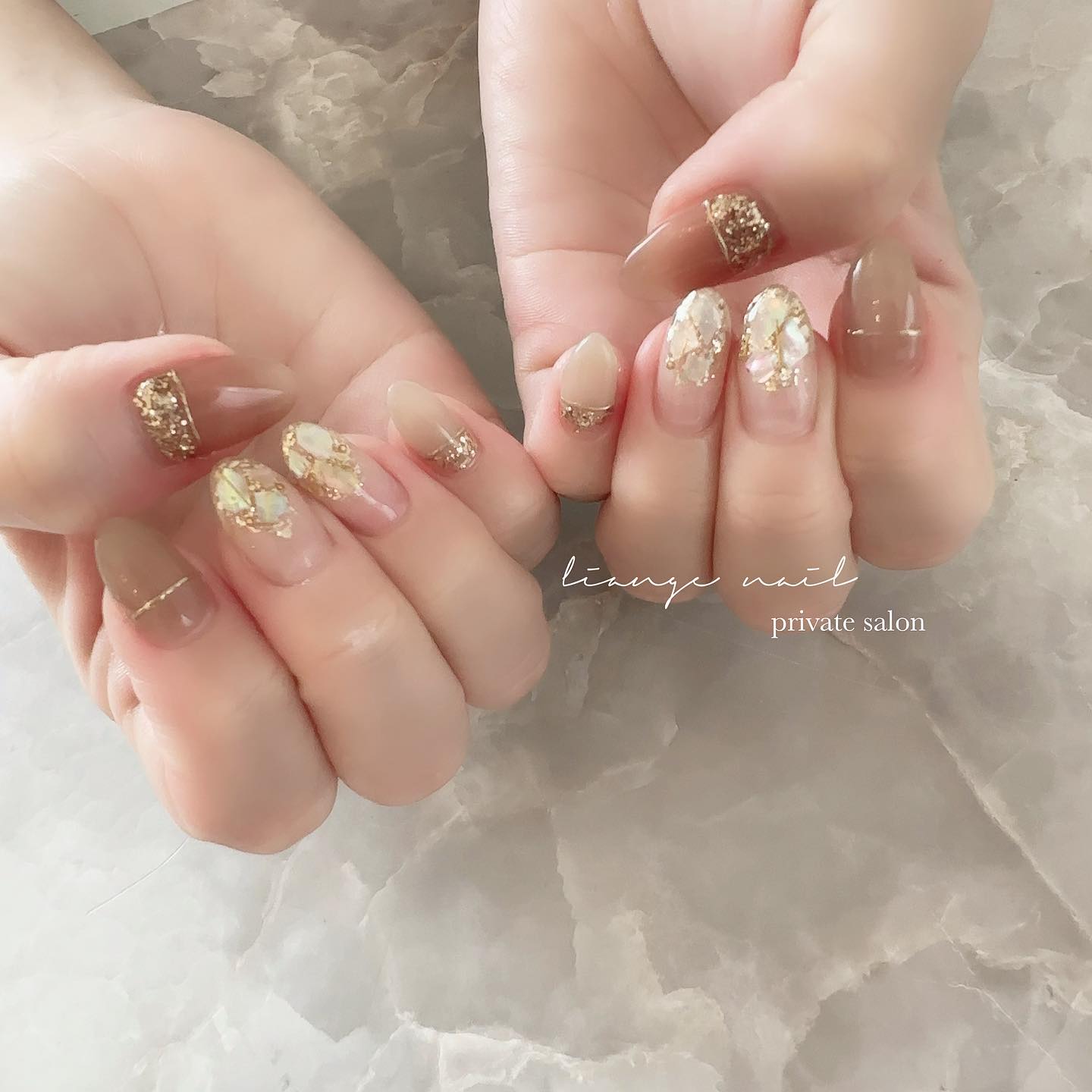 #ネイル,#大人ニュアンスネイル,#ニュアンスネイル,#ジェルネイル,#シェルネイル,#シンプルネイル,#秋ネイルのネイルデザイン