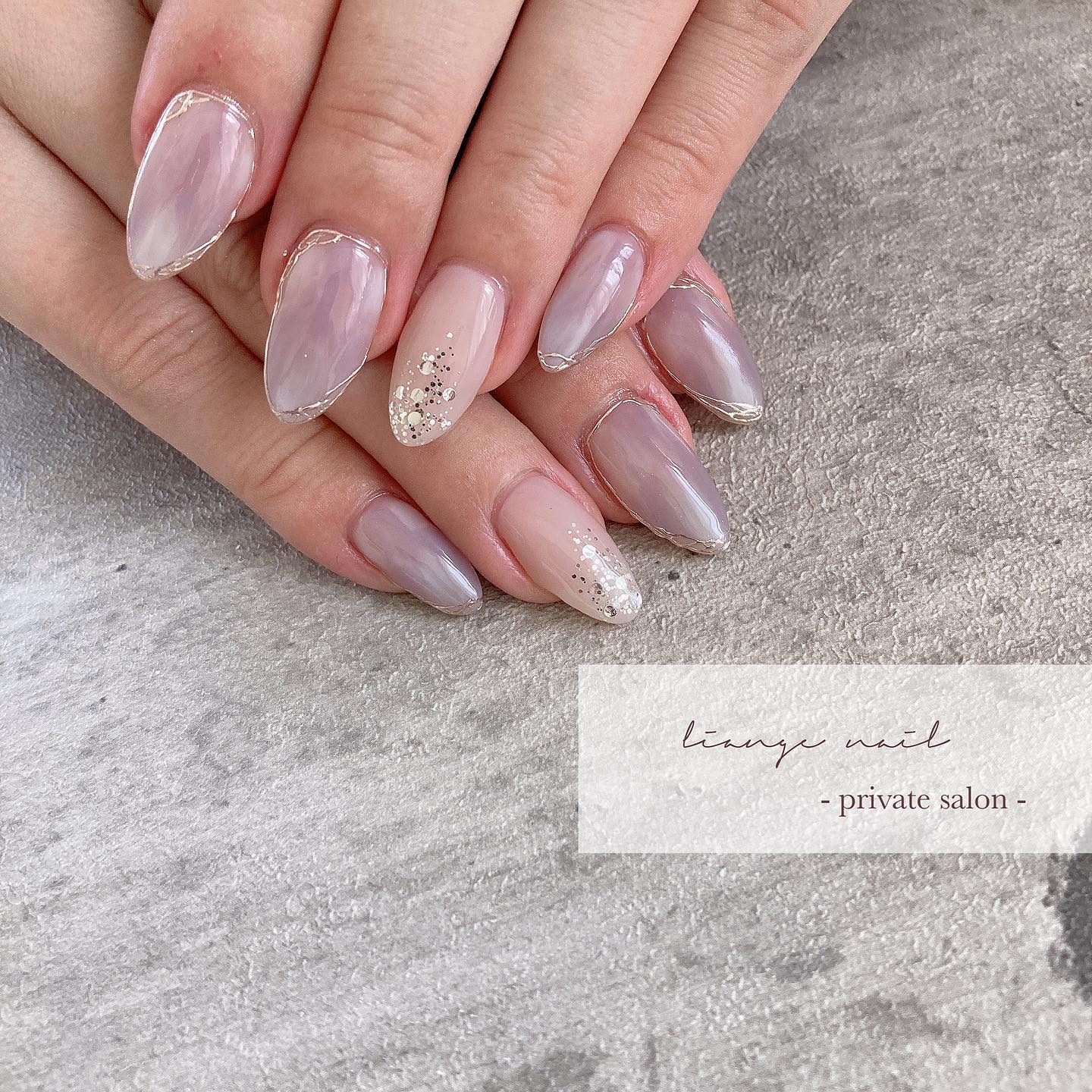 #リアンジェネイル,#柏ネイル,#ネイル,#ニュアンスネイル,#大人ニュアンスネイル,#夏ネイル,#パープルネイル,#シェルネイル,#ミラーネイルのネイルデザイン