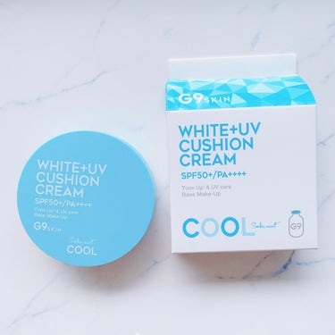 G9SKIN WHITE +UV CUSHION CREAM #COOLのクチコミ「牛乳パックのような可愛いパッケージ。水色の爽やかな色のコンパクトも、クッションクリームの渦巻き.....」（1枚目）