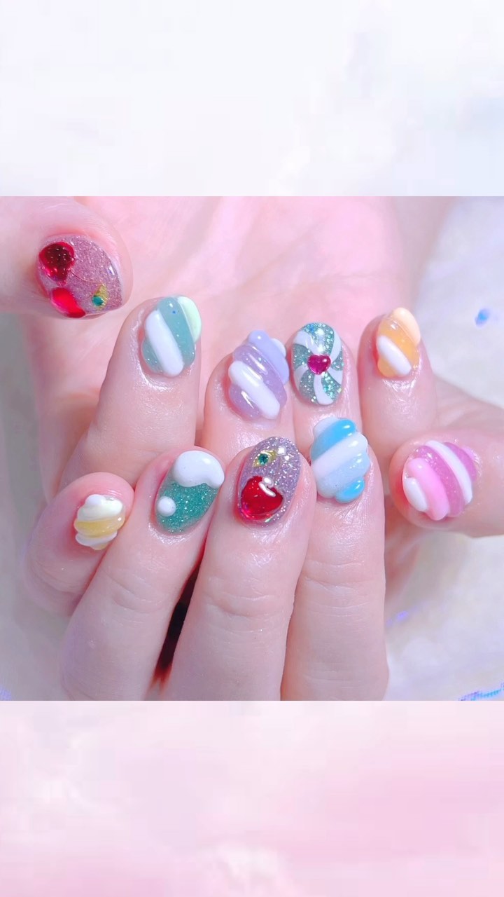 #ネイル,#美味しそうなネイル,#キャンディネイル,#マシュマロネイルのネイルデザイン