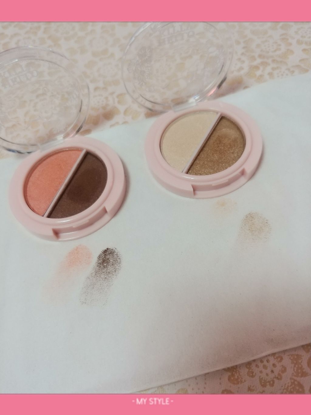パウダーアイシャドウ ブルーミングキティ/DAISO/アイシャドウパレットを使ったクチコミ(3枚目)