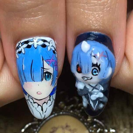 たちつ(てと ゚д゚)ホスィ… on LIPS 「困り顔レムりんと鬼化3Dレムりんネイリストさんの手描きです!い..」(1枚目)