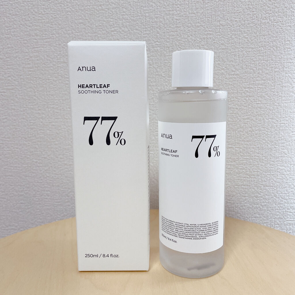 パッケージかわいいですよね😊🖤

Anuaのこの特徴的なパーセントのパッケージ！
成分のドクダミが人の肌に
最も適切な比率が77%だそうです！😳
アンプルやクリームなど
他のAnua商品は％が違います！
わかりやすくて信頼