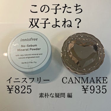 \\🤔イニスフリーとキャンメイク付け比べ🤔//

本日もご覧いただきありがとうございます😊
今日ご紹介するのは、
それぞれブランド内パウダー部門で最も売れている１つ、
イニスフリーノーセバムミネラルパウ