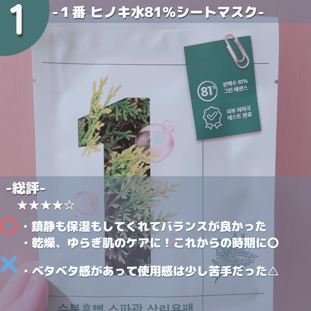 1番 ヒノキ水81%シートマスク/numbuzin/シートマスク・パックを使ったクチコミ（2枚目）