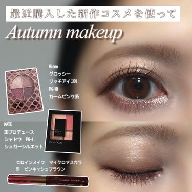 最近購入した新作コスメを使って
Autumn makeup✨

Visee
グロッシーリッチアイズN  PK-10 カームピンク系 

KATE
3Dプロデュースシャドウ PK-1 シュガーシルエット
