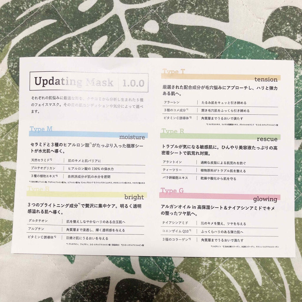 Updating Mask 1.0.0 5タイプセット 1セット5枚入り/meol/シートマスク・パックを使ったクチコミ(2枚目)
