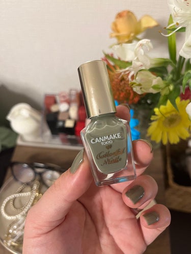 ネイル変えました💅💚

くすみカーキ？な感じで秋っぽくて可愛いです☺️

一度塗りだと透け感ある感じで可愛いですが、今回は2度塗りしました😽


#ネイル　#キャンメイク #今月の購入品 の画像 その0