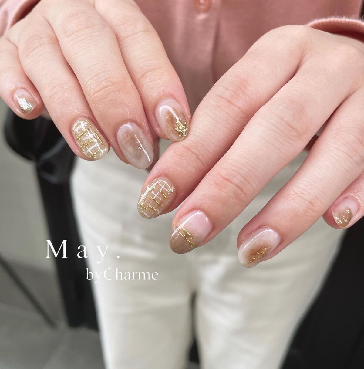 #ベージュネイル,#ブラウンネイル,#ツイードネイル,#秋ネイル,#ニュアンスネイルのネイルデザイン