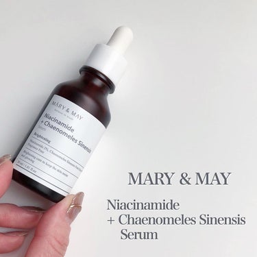 .
MARY&MAY ( @marynmay_jp )
Niacinamide + Chaenomeles Sinensis Serum

MARY&MAYの8種あるセラムの中のブライトニングが期待できるこちらを使用いたしました♡

商品名を見るだけで配合された成分が分かるのが、
好き…🥰

取り入れたい成分、肌悩みに合わせられて選びやすい！

今回使用したセラムは
ナイアシンアミド2%
カリンエキス93% 
を配合！

ナイアシンアミドが肌のトーンを維持し、油脂バランスを整えてくれる
カリンエキスはビタミンCとフラボノドイドタンニン成分が肌のキメを整え、トーンアップが期待できる

肌のくすみが気になる方、トーンアップさせたい方はこちらのセラムがオススメ☝️

ぷるんとしたジェルのようなとろみのあるテクスチャーで、のびがよく、肌に馴染みやすいです◎

まだまだくすみは気になりますが、継続して使用していきたいセラムです♡

今回は @marynmay_jp 様のクイズキャンペーンにて当選をし、使用させていただきました❤️
ありがとうございました☺️

他のセラム、パックも気になるので買ってみよー🤭💕

#maryandmay #マリーアンドメイ#kirapouch
#キラポーチ
#韓国スキンケア #スキンケア #スキンケアマニア  #神スキンケア  #正直レビュー #提供の画像 その0