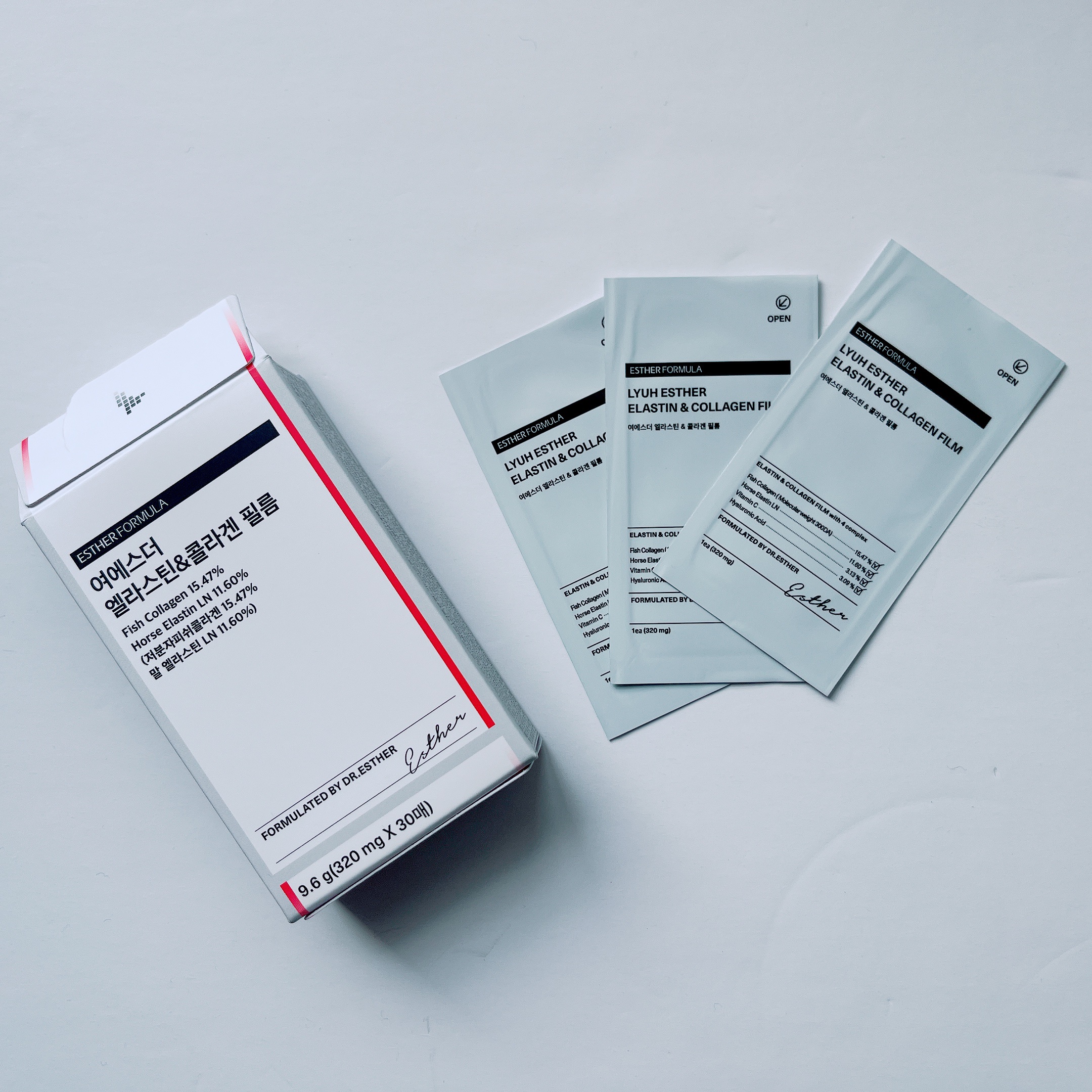 
エスターフォーミュラ
ヨエスター エラスチン&コラーゲンフィルム　320mg×30枚



エスターフォーミュラといえばフィルム型サプリ‼︎こちらはエラスチンとコラーゲンを一気に摂取できるフィルムだよ✨


エラスチンにヒアルロン酸、低分