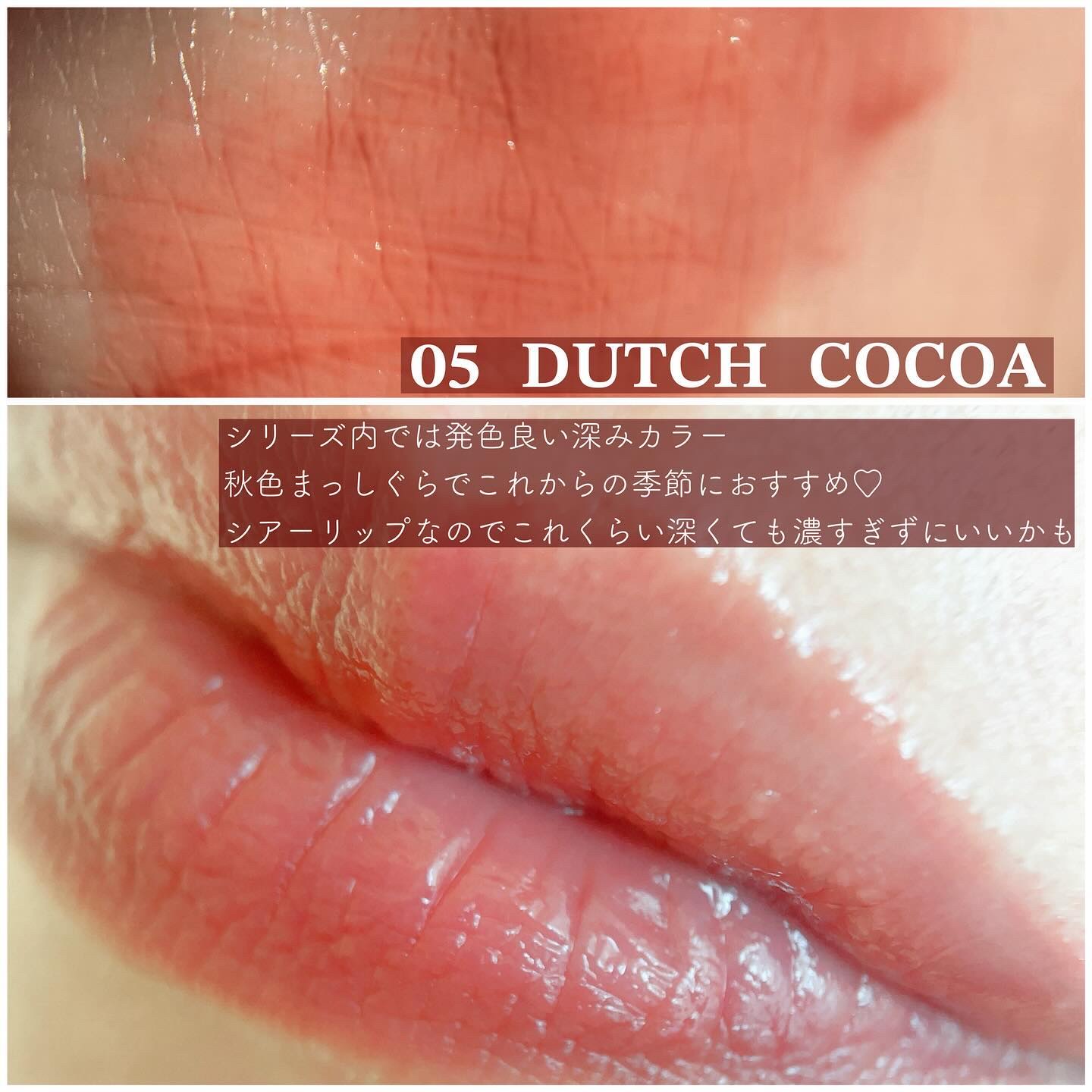 シアーティンテッドスティック 05 ダッチココア(DUTCH COCOA)/rom&nd/口紅を使ったクチコミ（2枚目）