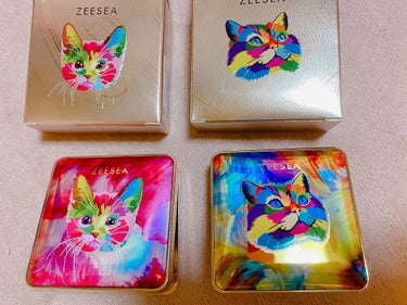 🌸 ZEESEA 動物シリーズ 4色アイシャドウ 🌸 ❤ソマリ❤ 🧡ペルシャ🧡 猫好きさんなら絶対GETしましょう🐈❤笑 チラチララメがとってもかわいい❤オレンジ🍊はマットで夏メイクに挑戦してみたくて購