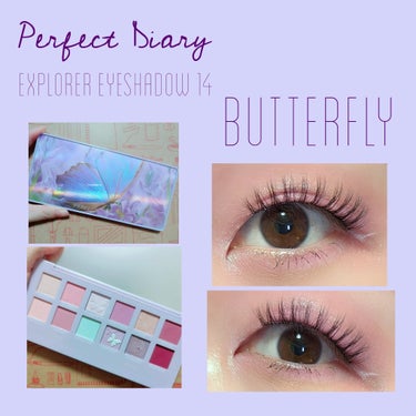 #今日のメイク は、PerfectDiary の蝶パレット！

春になると使いたくなるこのパレット🌸🌸🌸
ポイントは、水色ラメを目頭に入れたことと、目尻のホワイトライン！
ピンクをベースに広げ、ラメもた