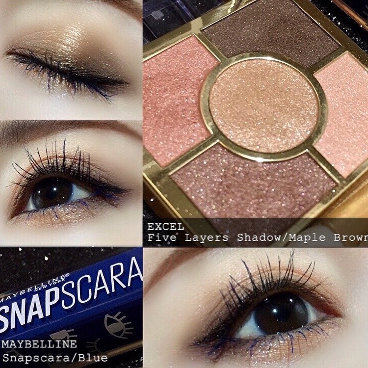 #今日のメイク
.
.
ウォームブラウンシャドウ×ブルーマスカラ👀
.
.
.
カラーマスカラのリクエストをいただいたので、以前から気になっていたエクセルの5色パレット×メイベリンのブルーマスカラで、透明感のあるブラウ