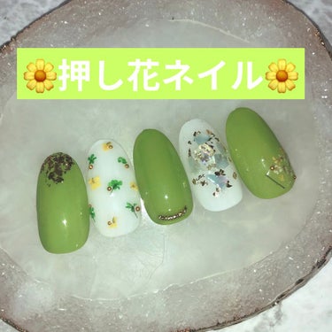 🌼押し花ネイル🌼
こんばんわ🌙

今日は押し花ネイルをしました💅
カラーと時期的には春仕様ですが
練習としてだったので😅😅

使用した物は2枚目以降に
のせています🤳

✔️ホワイトとグリーンのジェル
