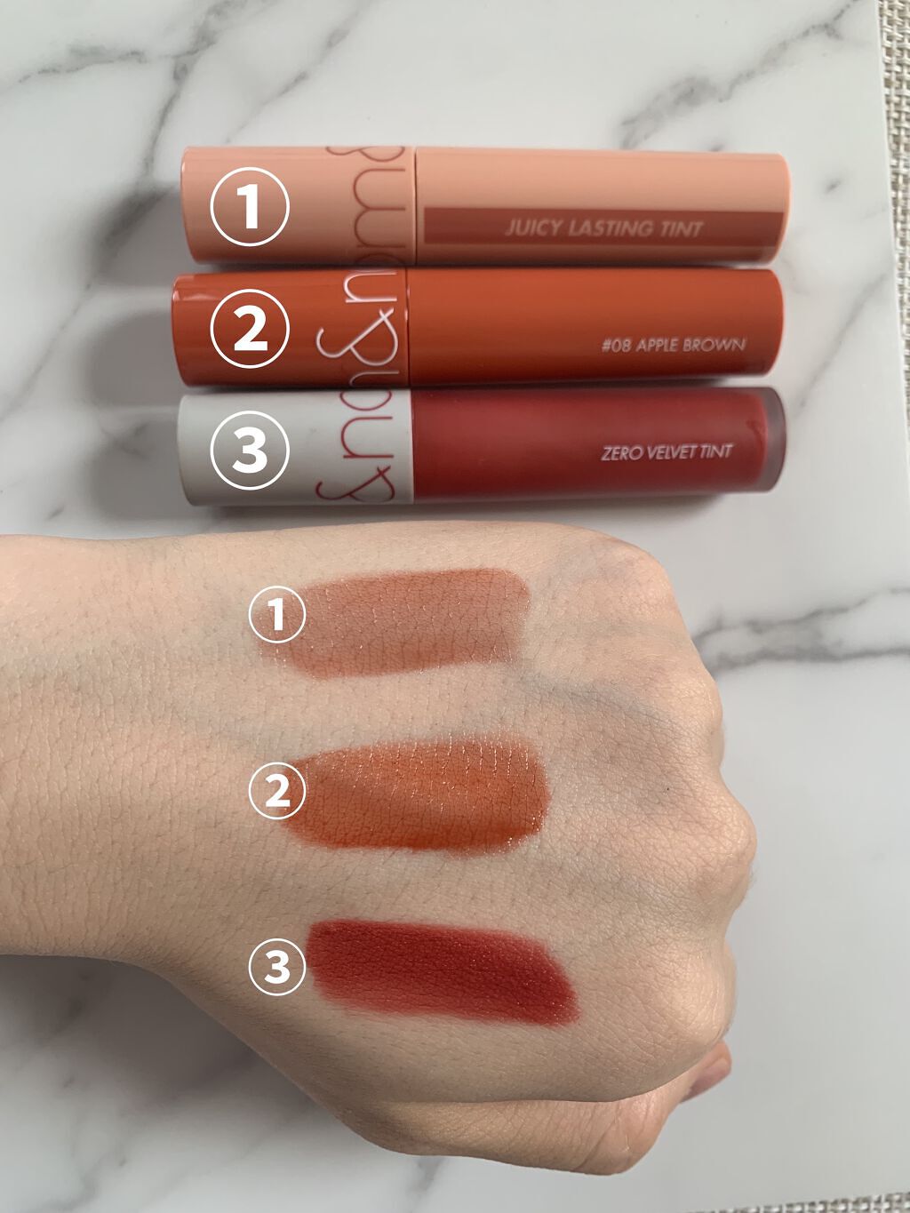 ジューシーラスティングティント/rom&nd/リップティントを使ったクチコミ（2枚目）