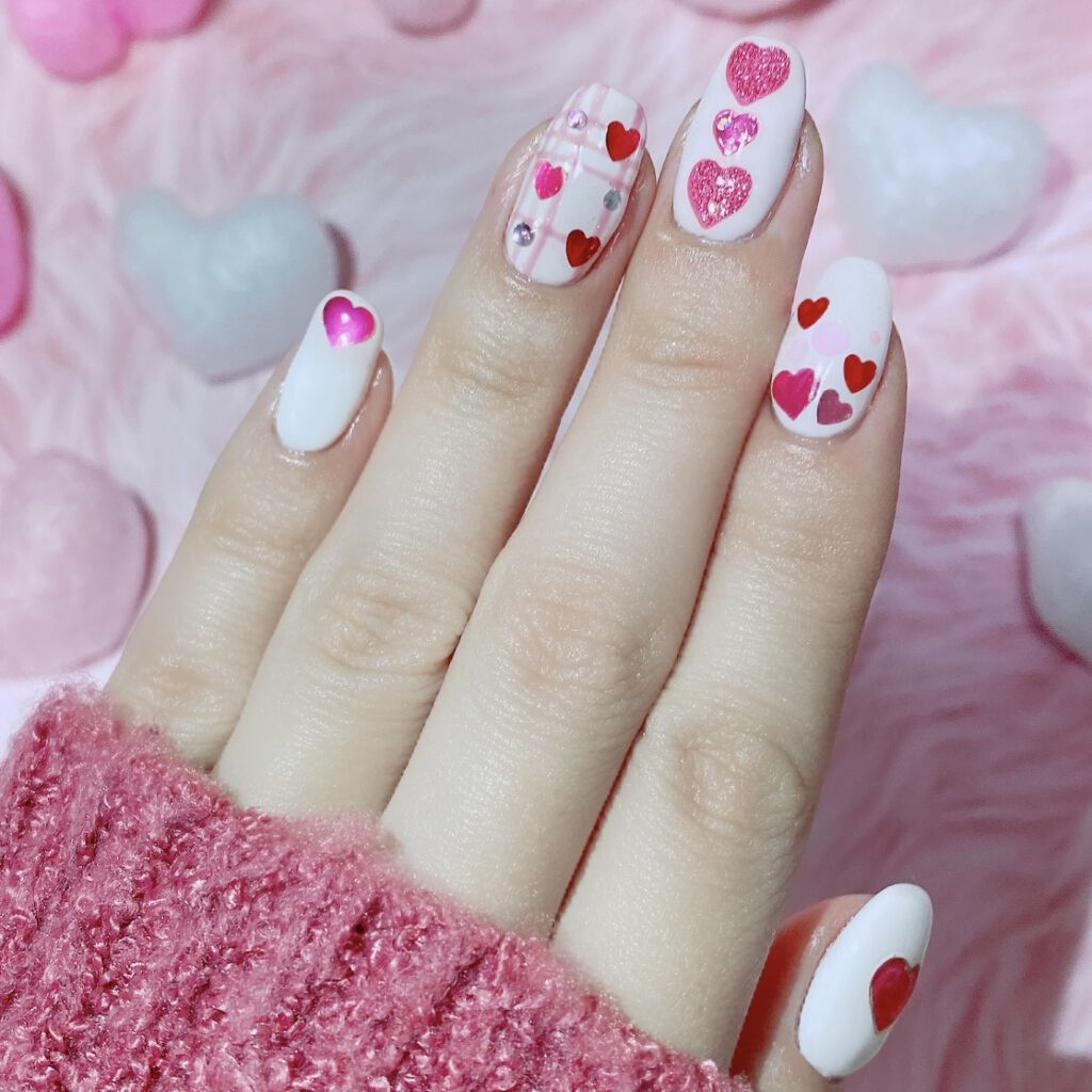 110 】ネイルチップ バレンタインネイル ハートネイル ガーリーネイル