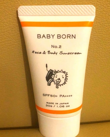 【日焼け止めミルク☀️】

◆BABY BORN ベビーボーン
face & body sunscreen
SPF50+  PA+++
30g 2970円　※2019.12購入

【Point01】
U