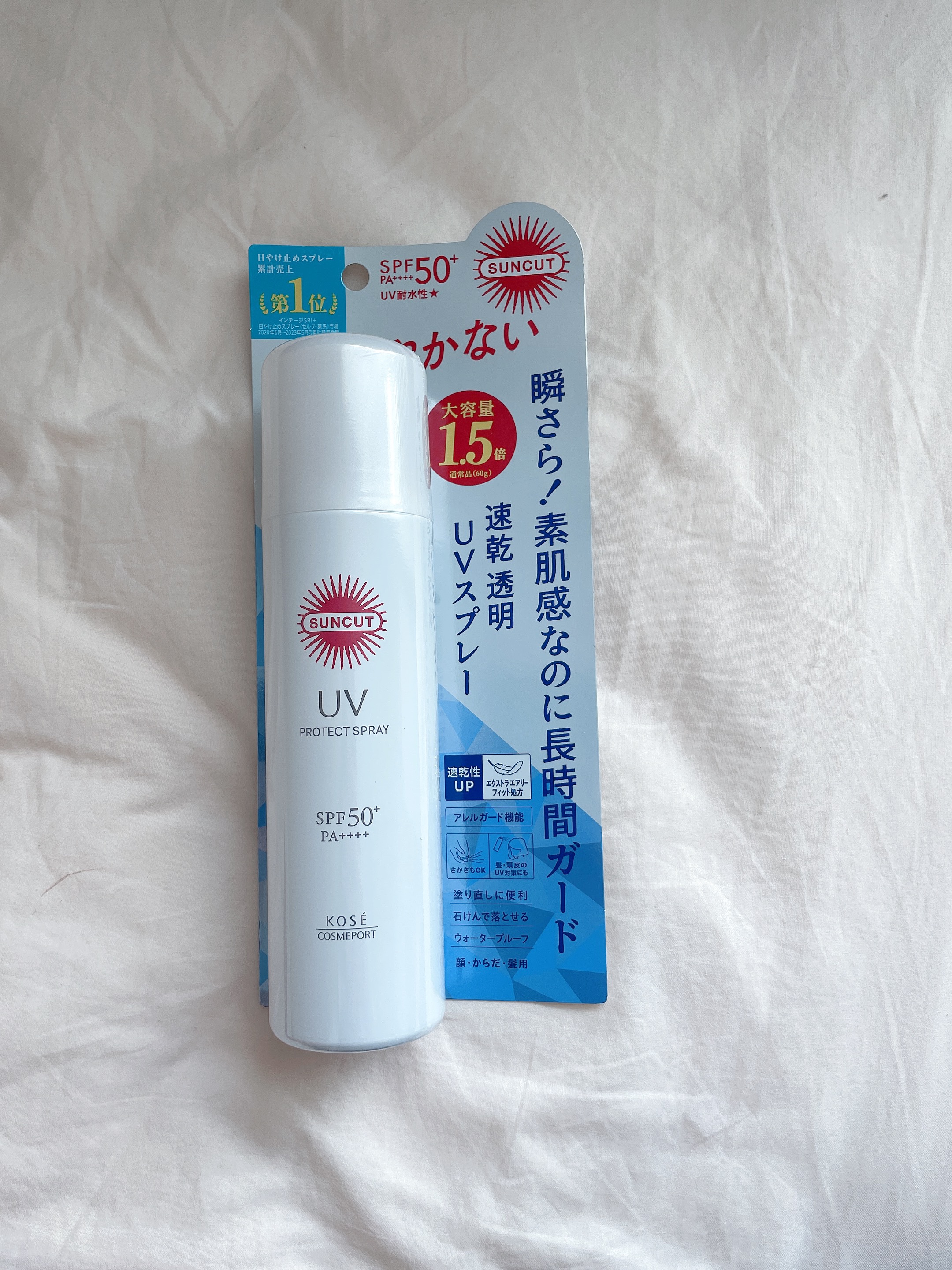 ⭐️購入品⭐️
SUN CAT プロテクトUVスプレーを
購入しました✨

SPF50+ PA++++で日焼け止め効果があります！

瞬さら！素肌感なのに長時間ガード
速乾透明　UVスプレー

美容液成分in
アラルガード昨日
花粉・チリ・