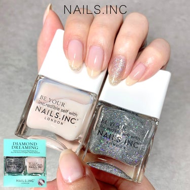 nails inc. NAIL POLISHのクチコミ「ダイヤモンド💎みたいな輝きとピュアな透明感のシースルーホワイト🤍が洗練された指先になって可愛い.....」（1枚目）