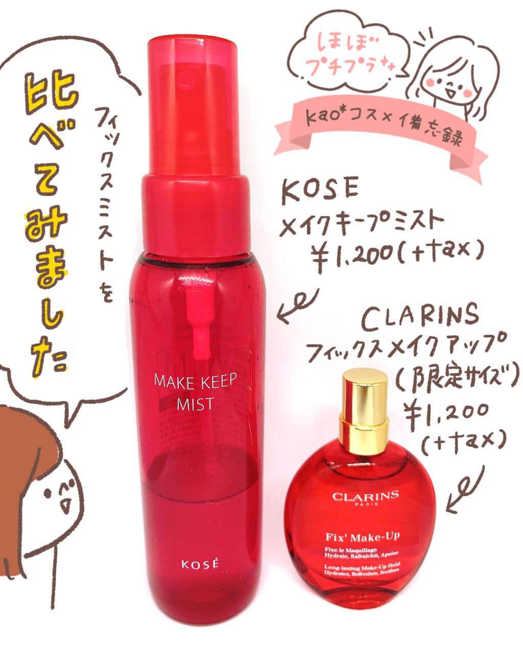 【KOSE メイクキープミスト/CLARINS フィックスメイクアップ】

マスクメイクの機会が増えた今、フィックスミストを買ってみようかな…と思ってる方が多いのではないかなと思い人気の2商品を比べてみました🙋‍♀️💡✨参考になれば嬉し