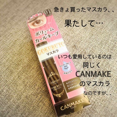 CANMAKE ゴクブトマスカラ
600円(税抜き)
＊ウォータープルーフ
＊繊維なし
＊お湯オフ

以前使っていた同じくキャンメイクの
クイックラッシュカーラーの黒が
スカスカになってしまい
お気に入