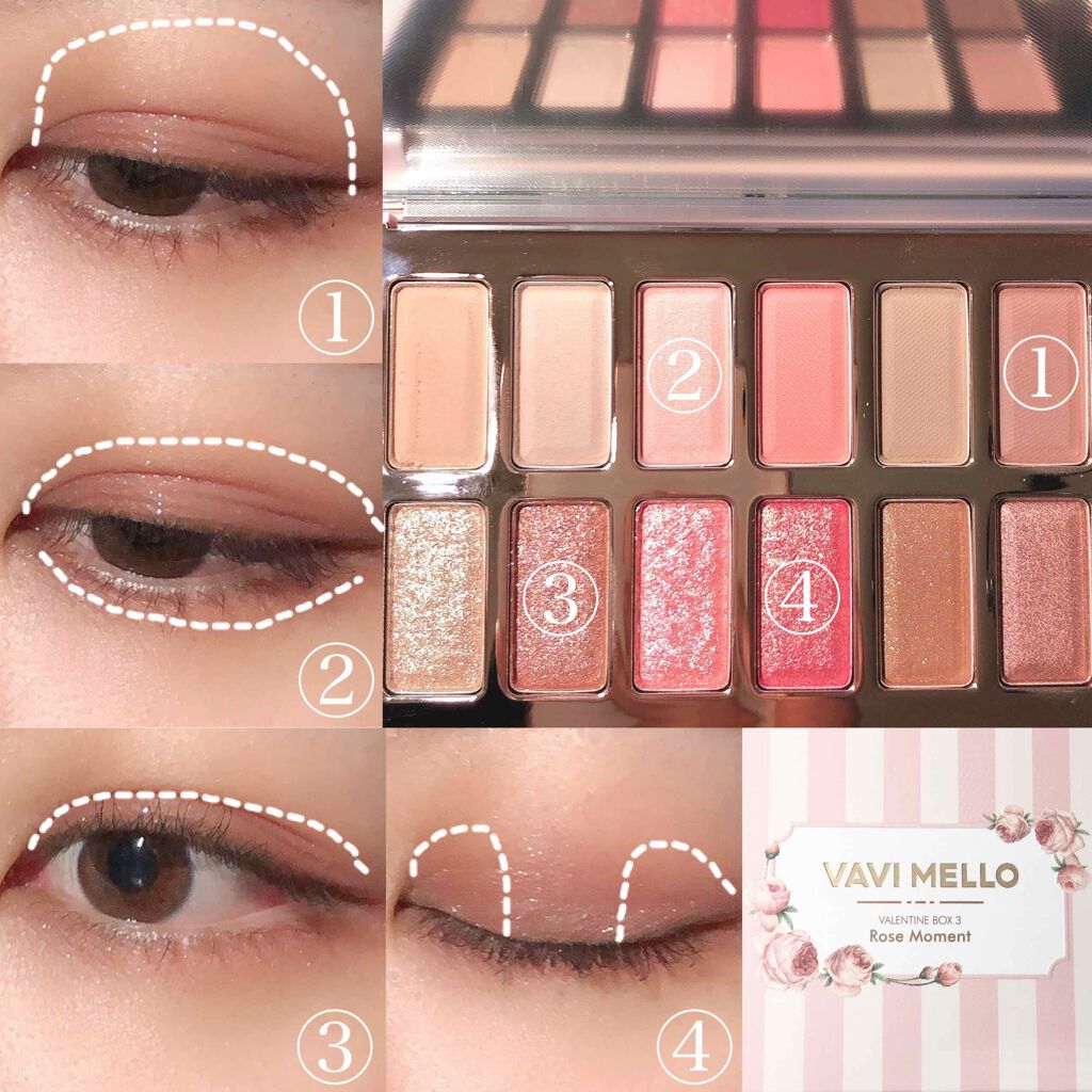 バレンタインボックス3ローズモーメント/VAVI MELLO/アイシャドウパレットを使ったクチコミ(2枚目)