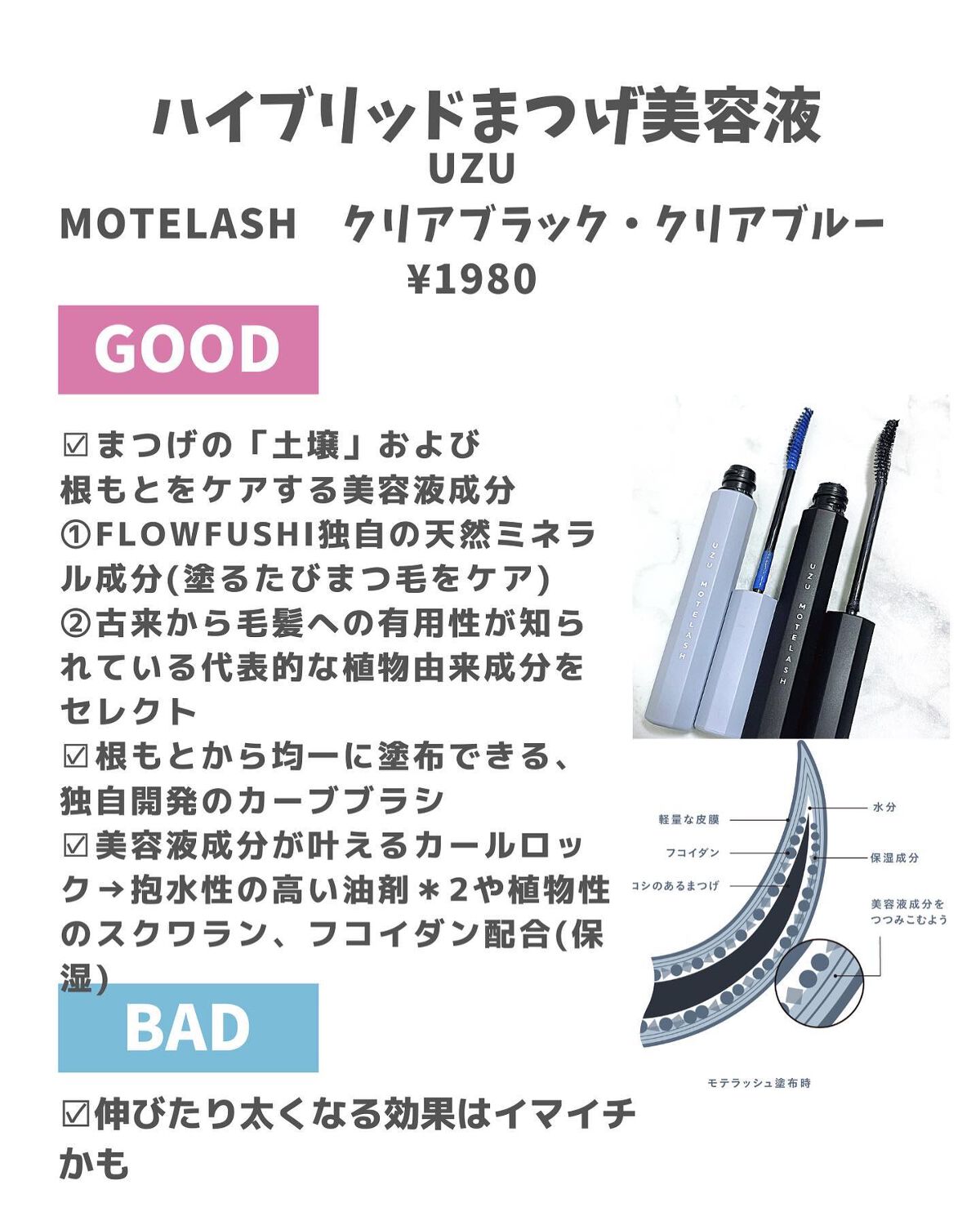 MOTELASH(ウズ モテラッシュ)/UZU BY FLOWFUSHI/マスカラ下地を使ったクチコミ（2枚目）