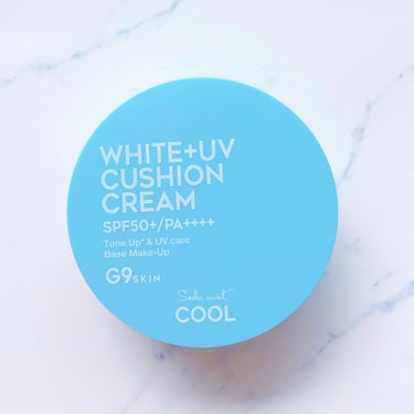 G9SKIN WHITE +UV CUSHION CREAM #COOLのクチコミ「牛乳パックのような可愛いパッケージ。水色の爽やかな色のコンパクトも、クッションクリームの渦巻き.....」（3枚目）