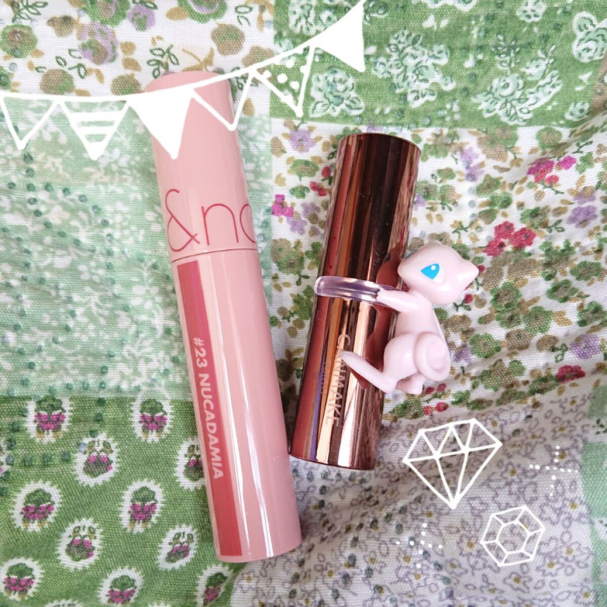 🎀 粘膜リップと美少女リップを掛け合わせてみた結果 🎀

下 ▶ rom&nd ジューシーラスティングティント
　　　　　 #️⃣23 nucadamia
上 ▶ キャンメイク メルティールミナスルージュ(ティントタイプ)
　　　　　T