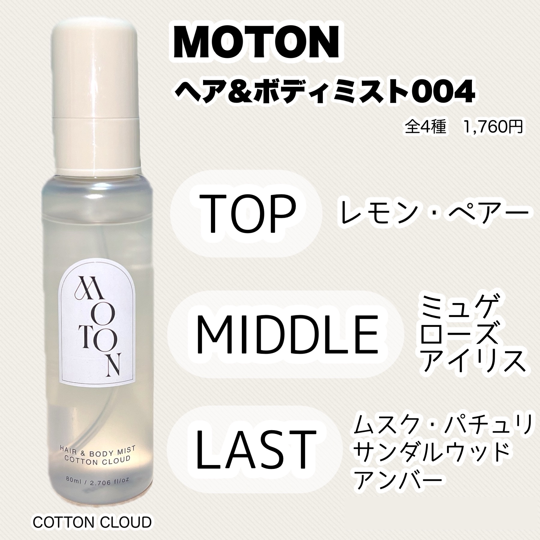 MOTON ヘア&ボディミスト コットンクラウド/MOTON/香水(レディース)を使ったクチコミ（2枚目）