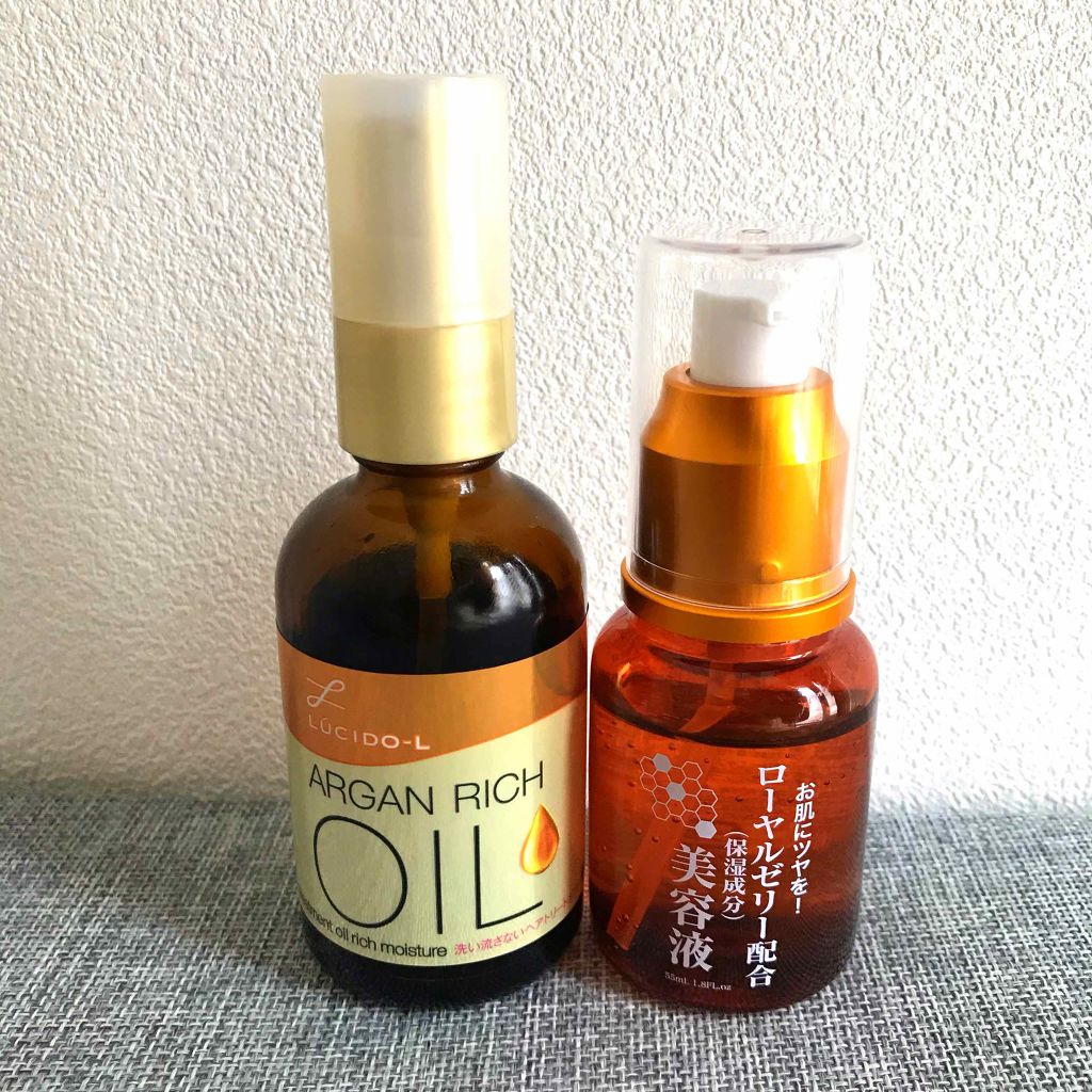 ★ルシードエルアルガンリッチオイル
★RJローション ローヤルゼリー配合美容液

カラーリングやヘアアイロンで超絶ダメージヘアになってしまった私の髪。

色々と試行錯誤の果て、この2点にたどり着きました！

お風呂上がりにアフターバストリー