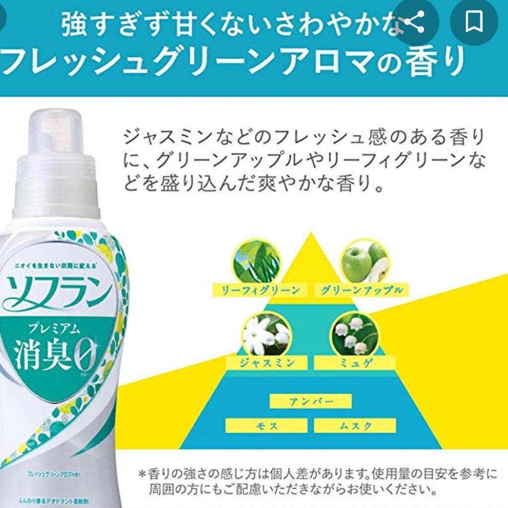 プレミアム消臭 フルーティグリーンアロマの香り/ソフラン/柔軟剤を使ったクチコミ(1枚目)