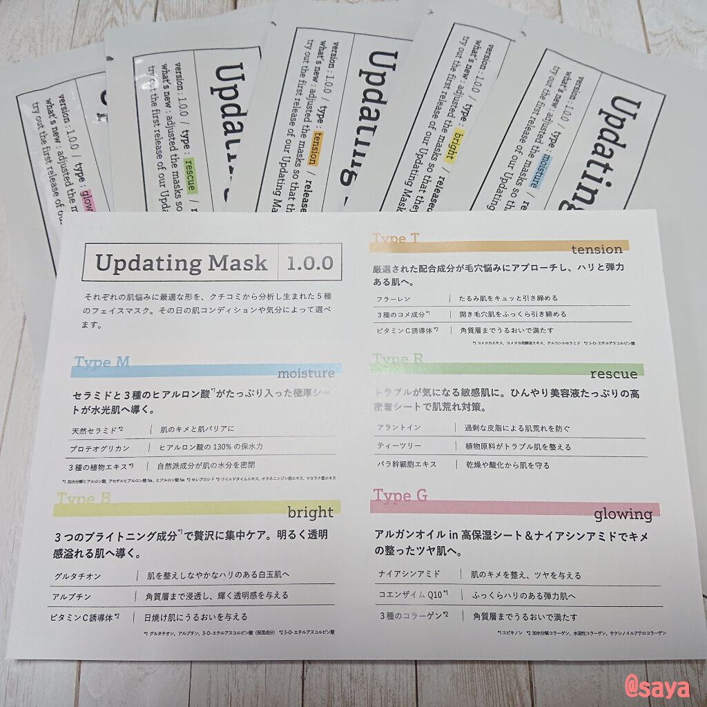 Updating Mask 1.0.0 5タイプセット 1セット5枚入り/meol/シートマスク・パックを使ったクチコミ(2枚目)
