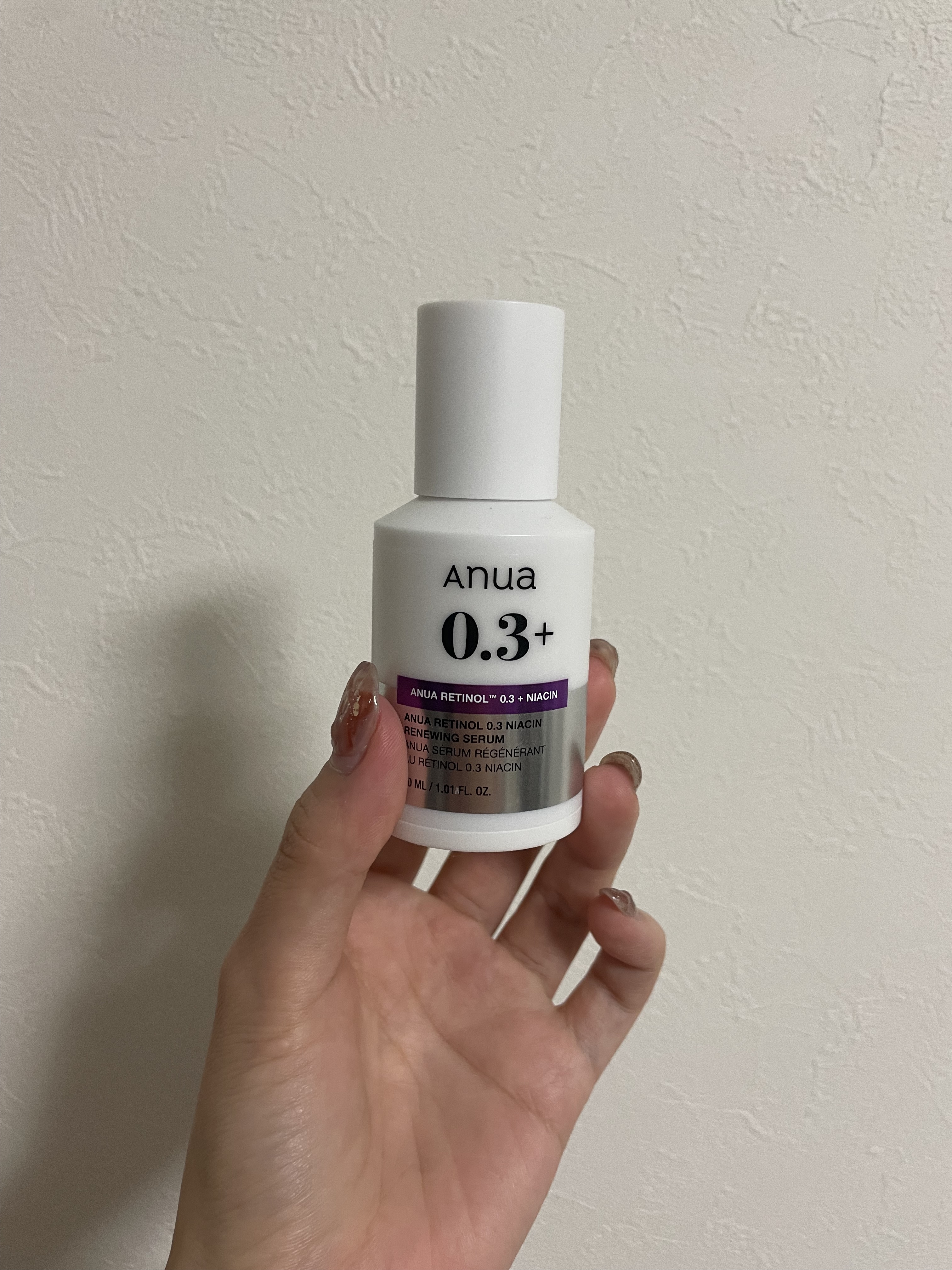 今回紹介するのは美容液です✨

ANUA/レチノール0.3ナイアシンセラム

ずっと気になってて少し前のQoo10メガ割で購入しました！


美容液なんですけど、テクスチャーは乳液みたいな感じです。
A反応も特になく、保湿力も高いので、乾燥