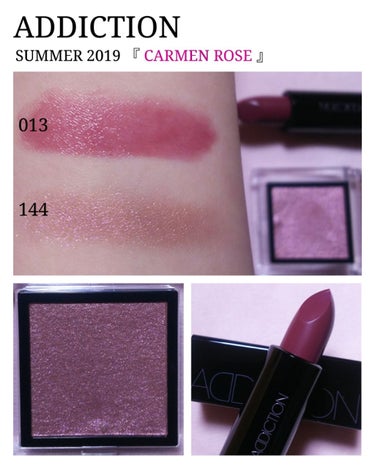 


ADDICTION
SUMMER 2019  『CARMEN ROSE』


本日4月5日発売の、限定色！
ずっとめちゃくちゃ楽しみにしてました💕

私はアイシャドウもリップもVintage Ro