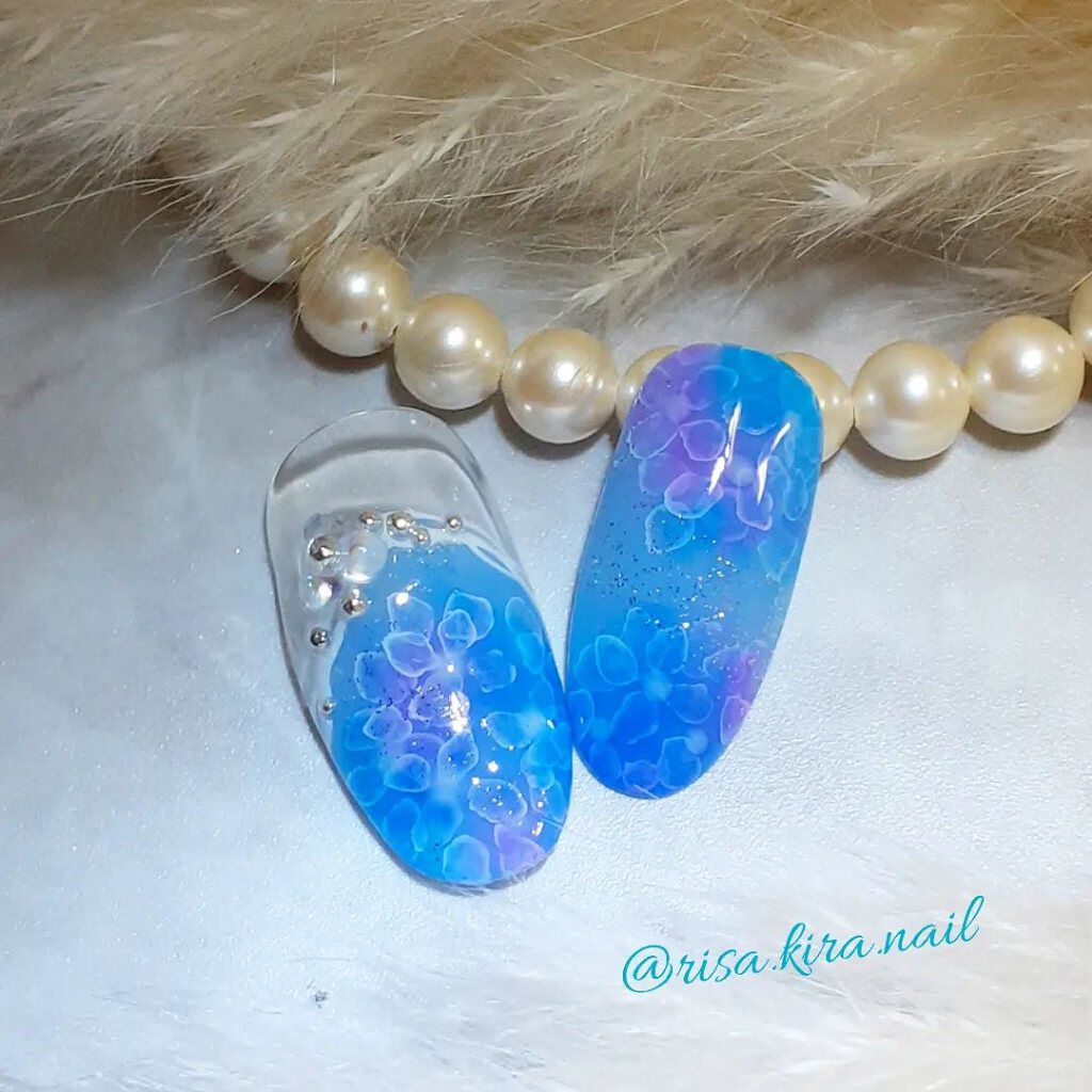 #ネイル,#ジェルネイル,#紫陽花ネイル,#梅雨ネイルのネイルデザイン