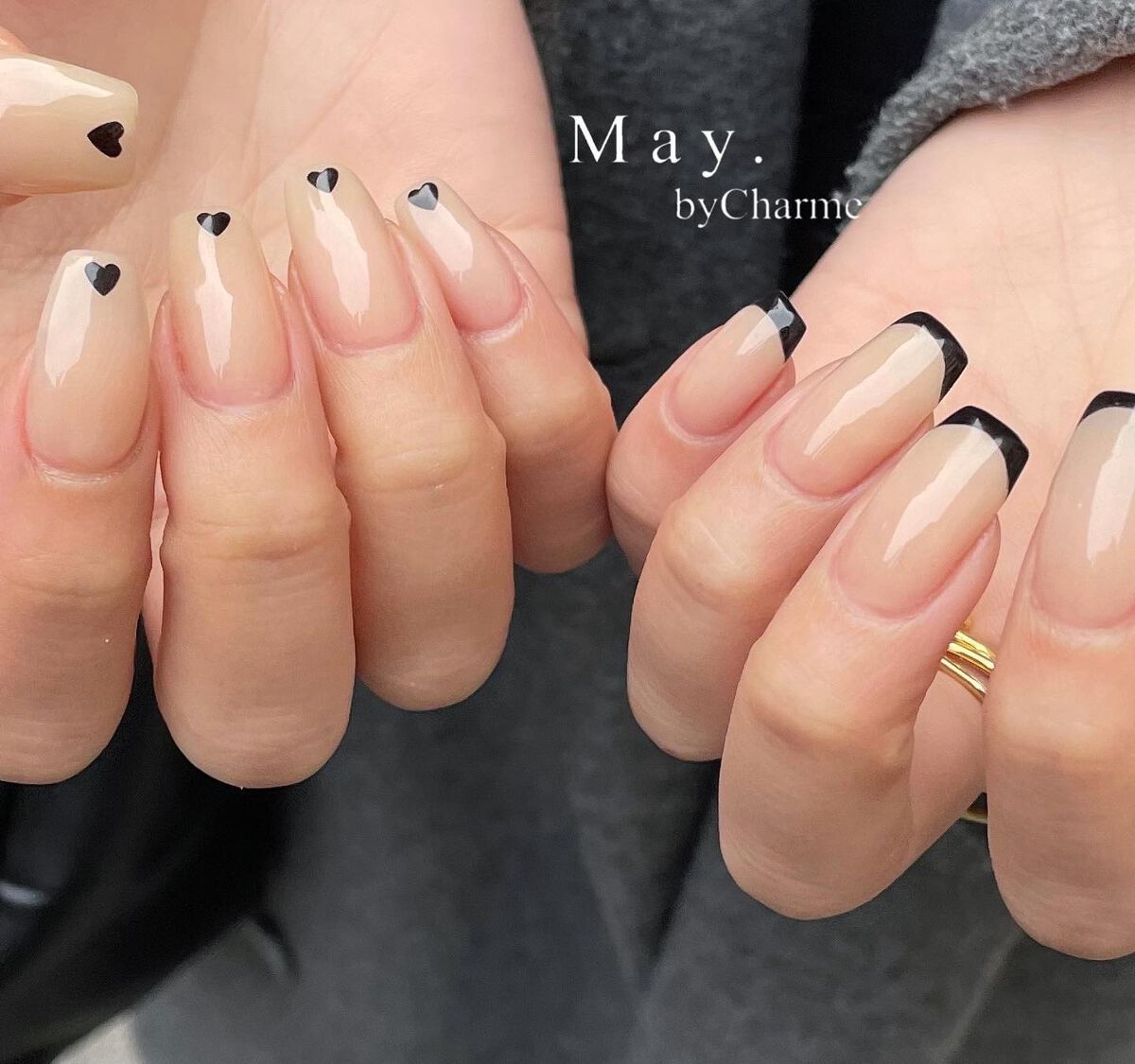 #ちゅるんネイル,#バレンタインネイル,#ブラックネイル,#ハートネイル,#フレンチネイル,#西田辺ネイルのネイルデザイン