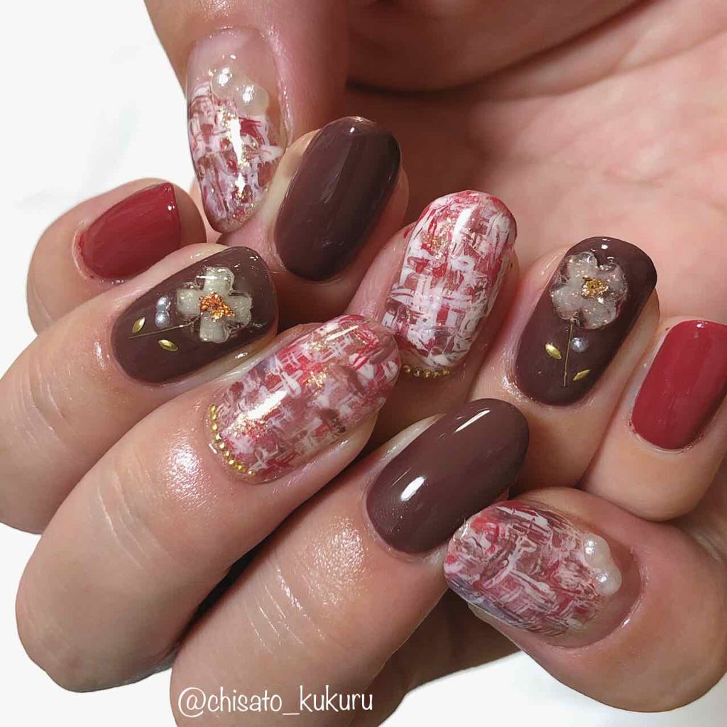 #ツイードネイル,#秋ネイル,#冬ネイル,#セルフネイルのネイルデザイン