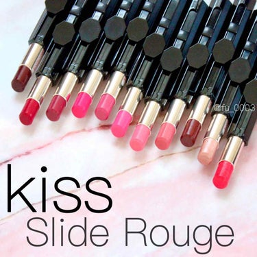 KiSS スライドルージュのクチコミ「高発色&塗りやすさが魅力💄
キス スライドルージュ全11色を塗り比べてみました⭐️

片手で使.....」（1枚目）