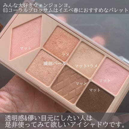 Wonjungyo ウォンジョンヨ W デイリームードアップパレット のクチコミ「\\これぞイエベ春シャドウ!!盛り耐性なしでも盛れる//
Wonjungyoのアイシャド.....」(2枚目)
