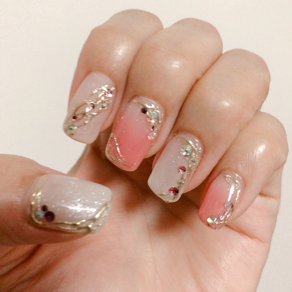 月蝕 on LIPS 「ネイルサロン✨アプリコットパール×Gラメ💕ネイル✼••┈┈••..」(4枚目)