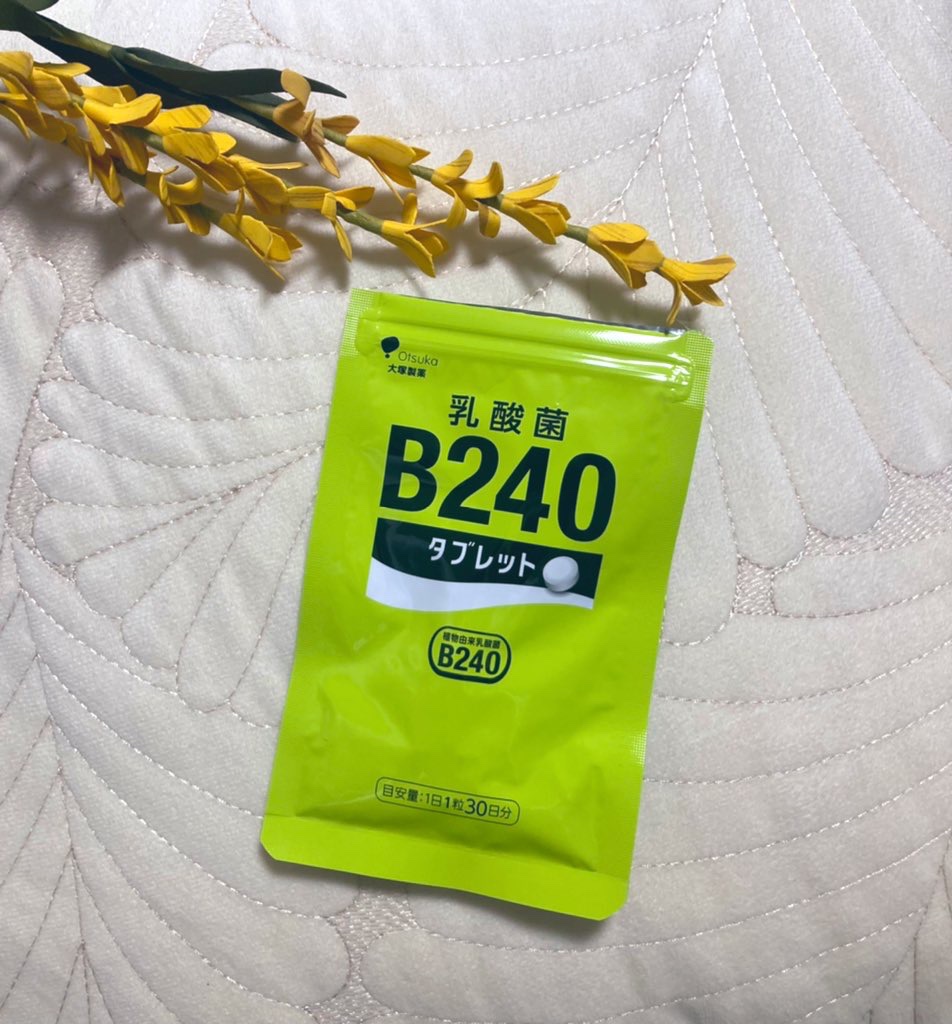 🌷大塚製薬　乳酸菌B240タブレット

乳酸菌B240はミヤンという発酵茶から発見され、大塚製薬が研究してきた独自の植物由来の乳酸菌♡･:*+.

1日1粒を目安に水やぬるま湯などで飲みます。無味無臭のタブレットで飲みやすい◎
水がなくて