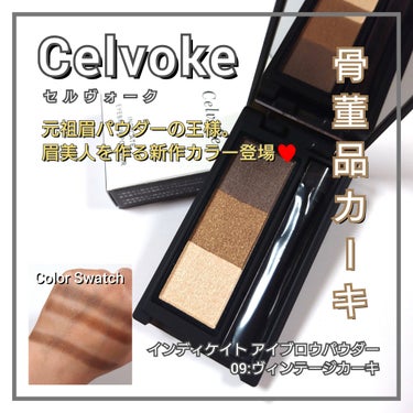 今回は、Celvoke <セルヴォーク>から、
元祖カラーアイブロウアイテム。
骨董品カーキで眉印象を簡単・お洒落上級者に♥️
「インディケイト アイブロウパウダー09:ヴィンテージカーキ」のカラーをご